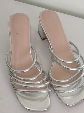 BP Silver Strappy Block Heels